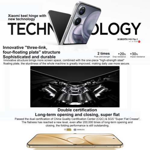 Xiaomi MIX Flip 2, 12 Go + 256 Go, 6,86 pouces + 4,01 pouces, Xiaomi HyperOS 2, Snapdragon 8 Elite Octa Core, NFC, réseau : 5G (or) SX405J248-025